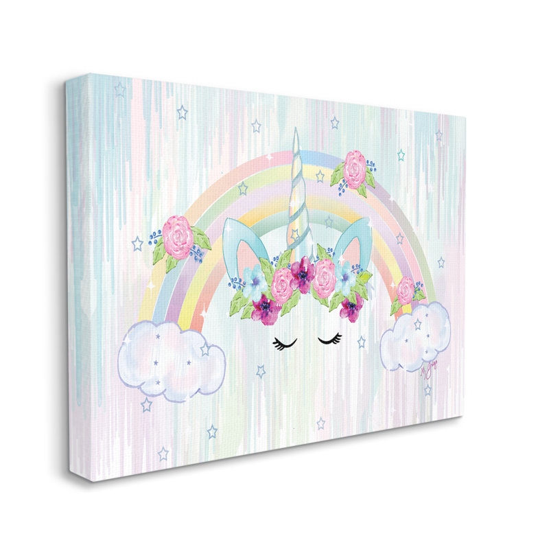 Unicorn Eyes Under Floral Rainbow Starry Clouds - impression, H 24 po x l 30 po, Toile tendue
