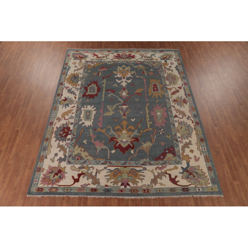 Tapis oriental fait à la main bleu Oushak 9 x 12