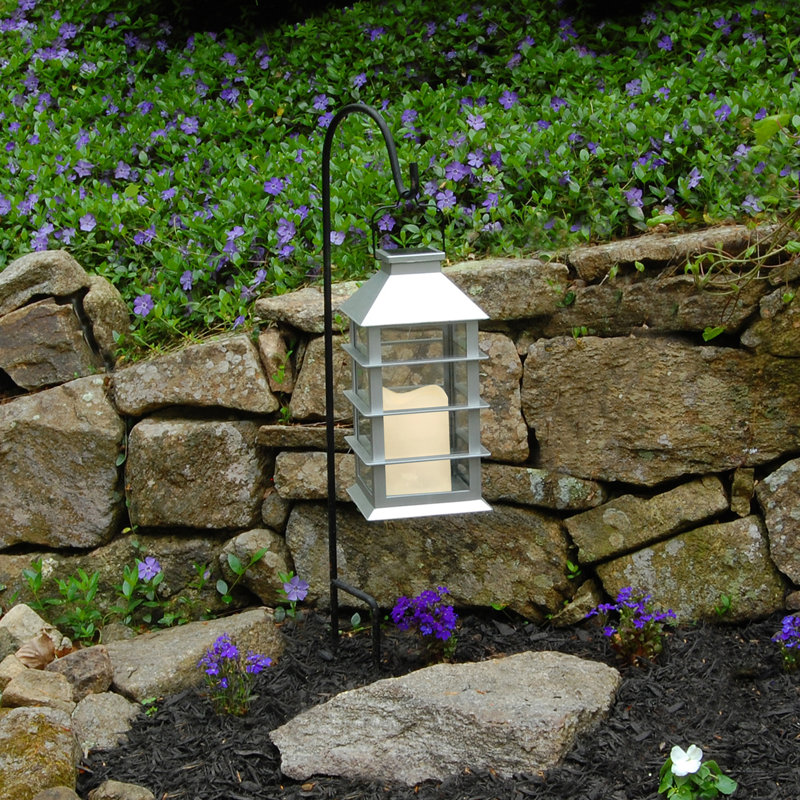 Silver Hanging Solar LED Candle Lantern with Glass Panels
