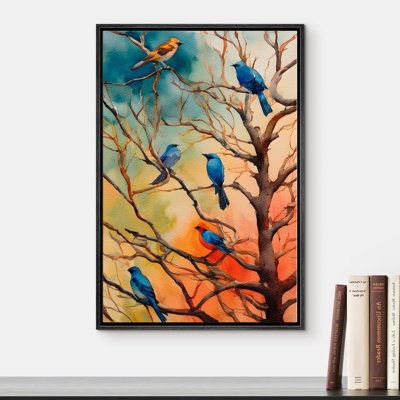 «Vibrant Watercolor Birds On Branches Whimsical Tree With Colorful Birds Modern Art» sur