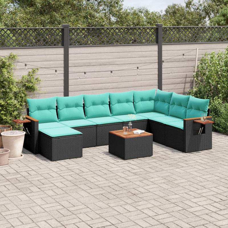  Ensemble de canapé de patio 9 pièces avec coussins en rotin de polyester noir (États-Unis seulement)