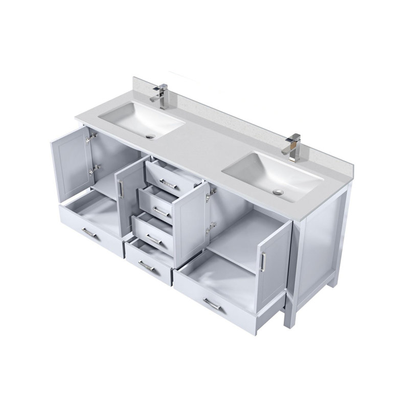 Meuble-lavabo double blanc 72 po X P 22 po D, plateau en marbre de culture et ensemble de robinet, Blanc