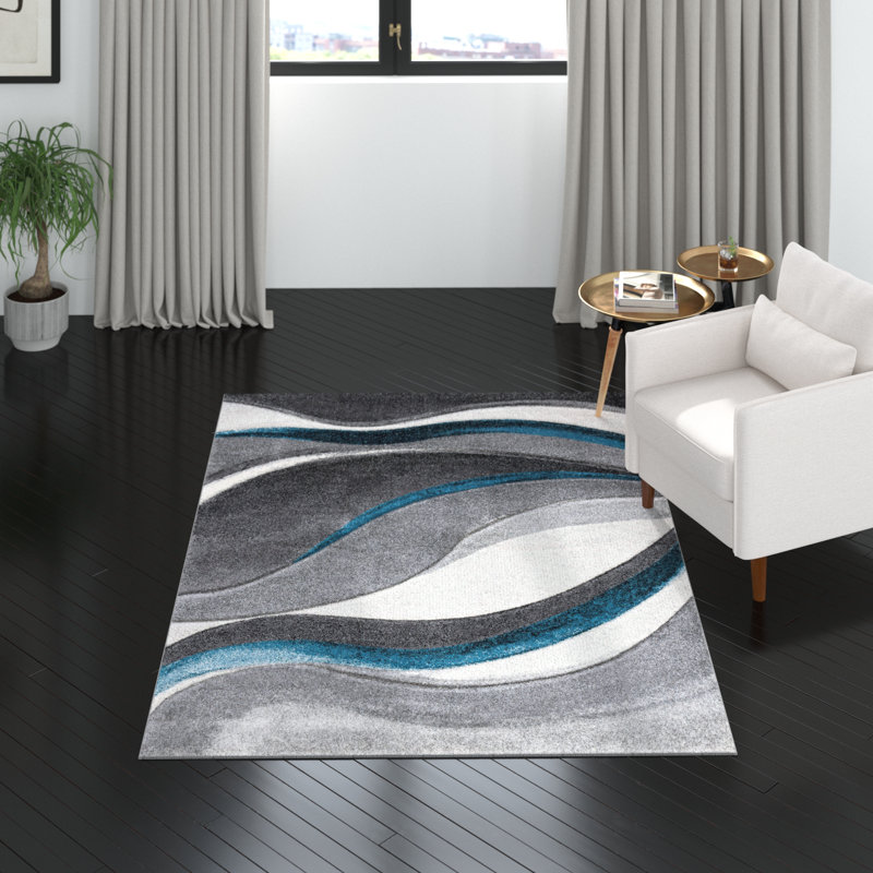 Tapis gris / turquoise Duboistown, Rectangle 6 pi 7 po x 9 pi