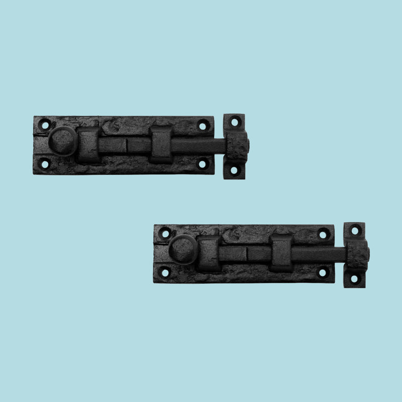 Black Wrought Iron 4" Slide Bolt Door Latch Set