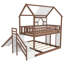 Cadre de lit superposé en bois en forme de maison, avec glissade et escalier de rangement, pour un lit simple en haut et un lit double en bas.-304932713