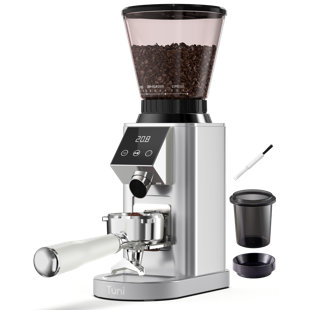 Tuni G1 Conical Burr Coffee Grinder, 48 Grind Settings Anti-static Burr Mill, Precision Electronic Timer and LED Touchscreen for Espresso/Drip/Cold Brew/French Press, Stainless Steel, Ivory
