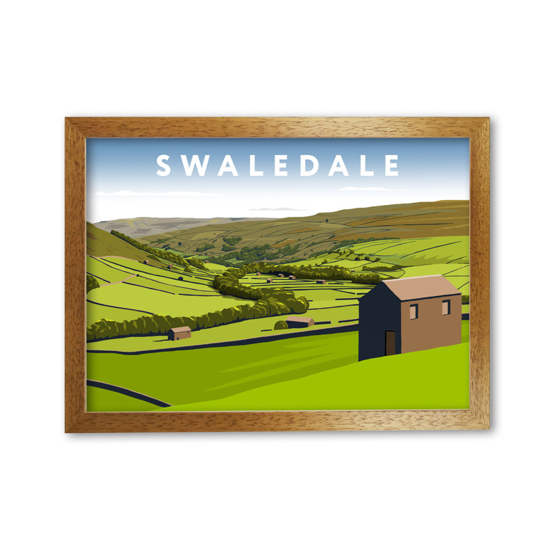 Swaledale Yorkshire Moors by Richard O'Neill - Single Picture Frame Print, 42 cm H x 594 cm W, Honey Oak