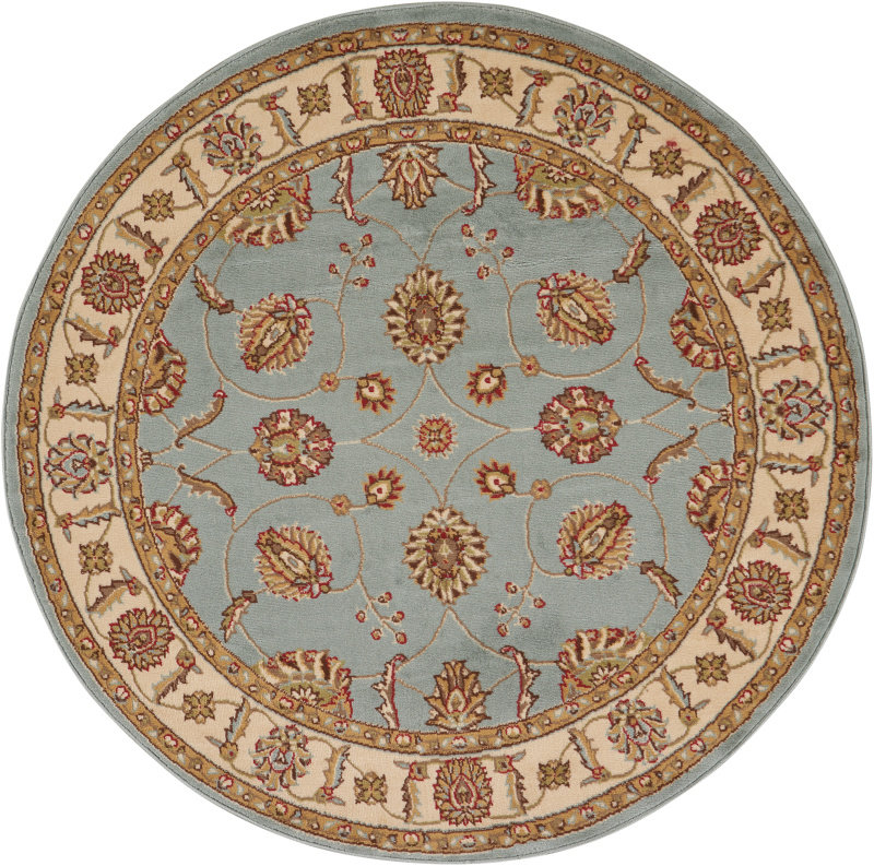 Tapis beige / bleu Baranof, Rond 5 pi 3 po