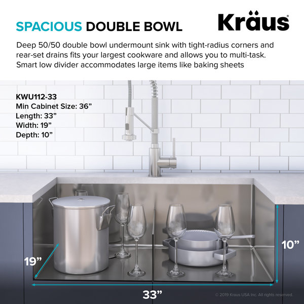KRAUS Kore™ Workstation 33-inch L Undermount 16 Gauge Double Bowl Stainless  Steel Kitchen Sink with Accessories  Reviews Wayfair