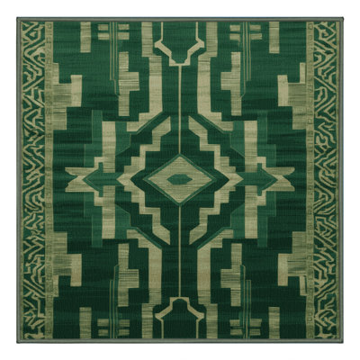 Machine Washable Art Deco Green Area Rug