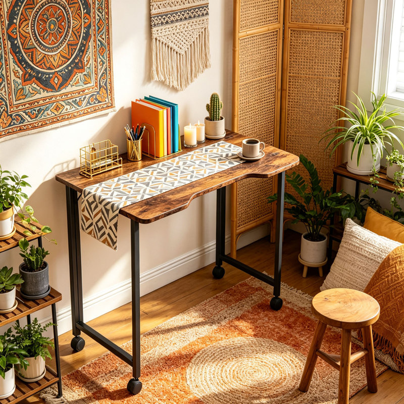 Steel Computer Desk, Rustic Brown