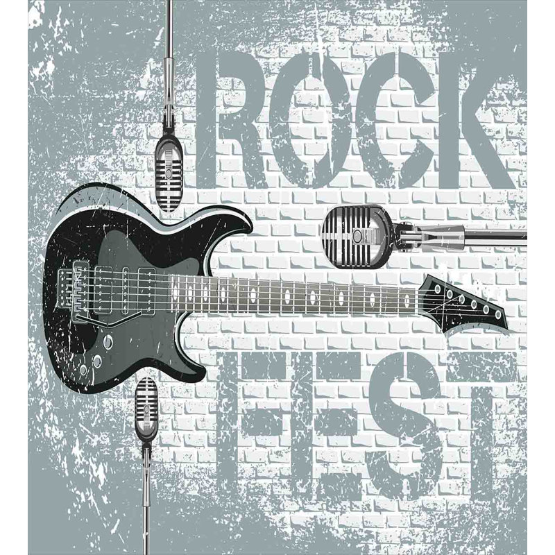 Coastal Polyester Duvet Cover, Twin Duvet Cover + 1 Pillow Sham, Guitar on Brick Wall