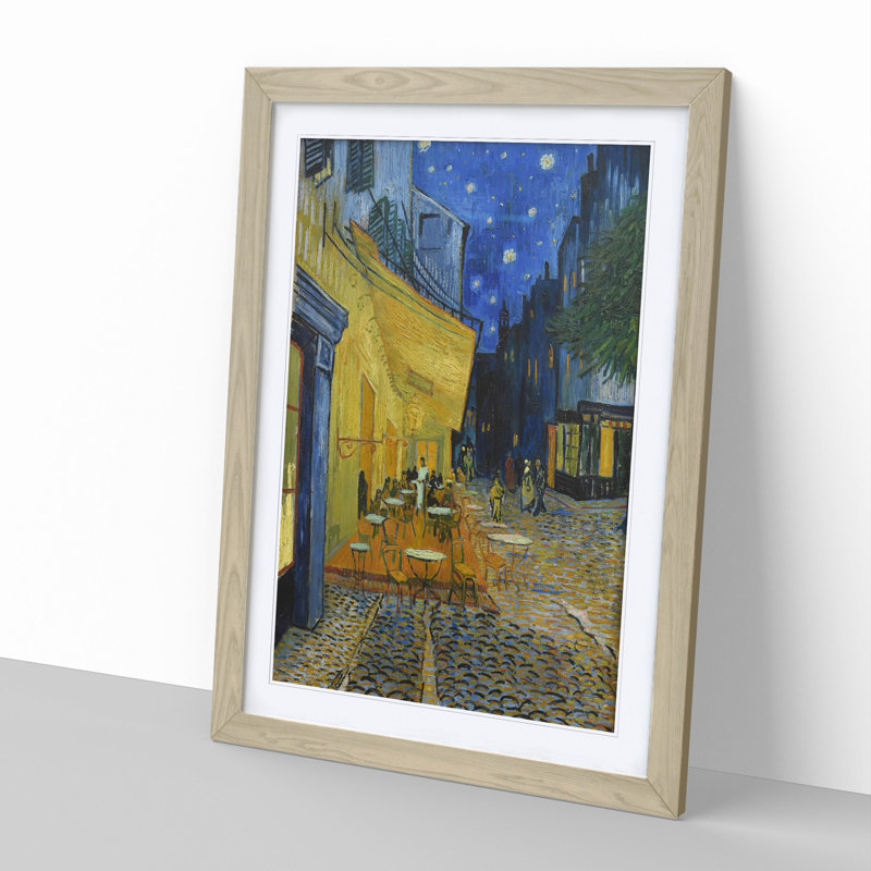 Cafe Terrace at Night by Vincent Van Gogh - Picture Frame Painting, 48cm H x 36cm W x 2cm D, Oak Framed