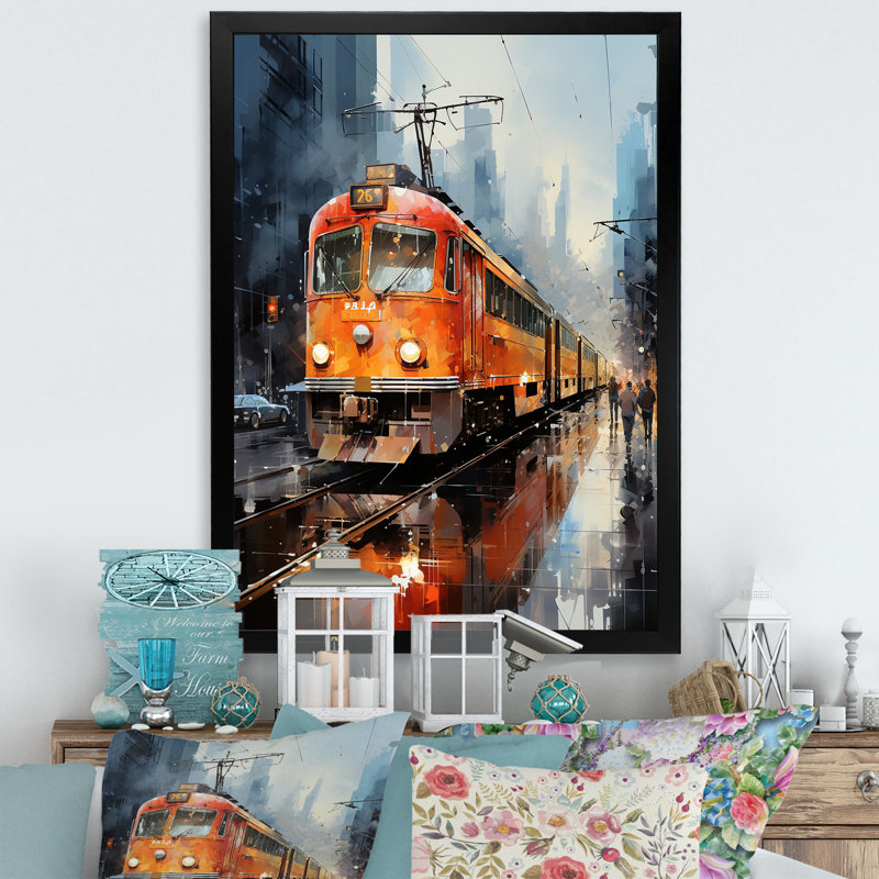 «Orange Train Journey I», reproduction sur toile, Cadre photo noir, H 32 po x l 16 po x P 1 po