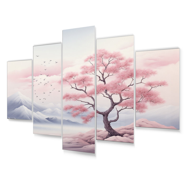 Minimalisme rose arbre solitude I - ensemble de décoration murale arbres paysage