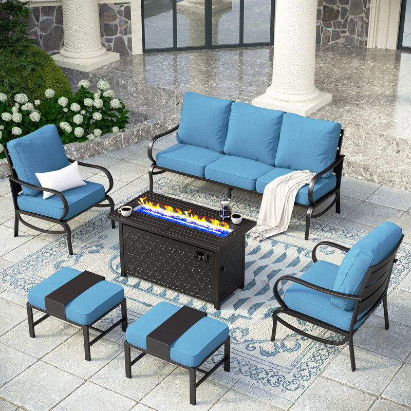 Tapasi Outdoor Patio Conversation Furniture Set, Denim Blue, Yes