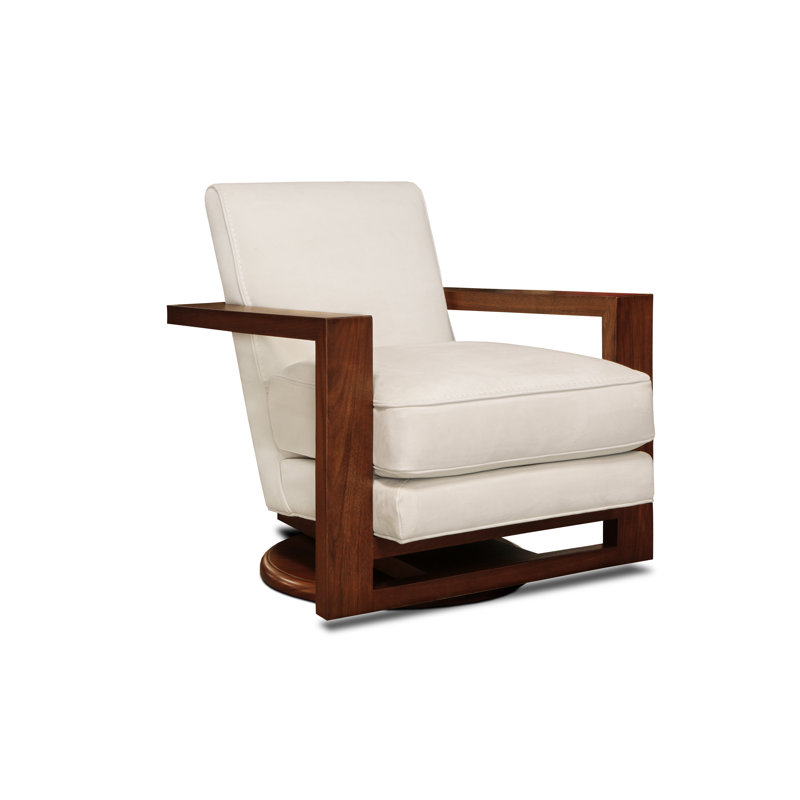 Fauteuil pivotant en cuir véritable de 31 po de largeur Monroe, Flocon de neige (doux au toucher), Espresso