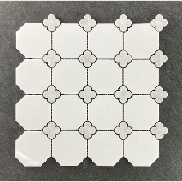 Thassos White Marble Octagon And Mother Of Pearl Clover Mosaic Wall And Floor Tile