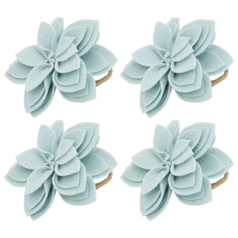 Aqua Felt Blossom and Jute Napkin Rings, Set of 4