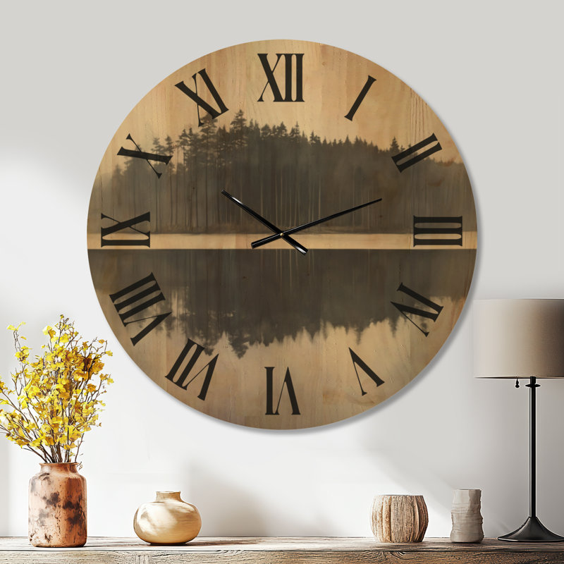 Silent Forest Reflection - Black Rustic Solid Wood Wall Clock, Extra Large