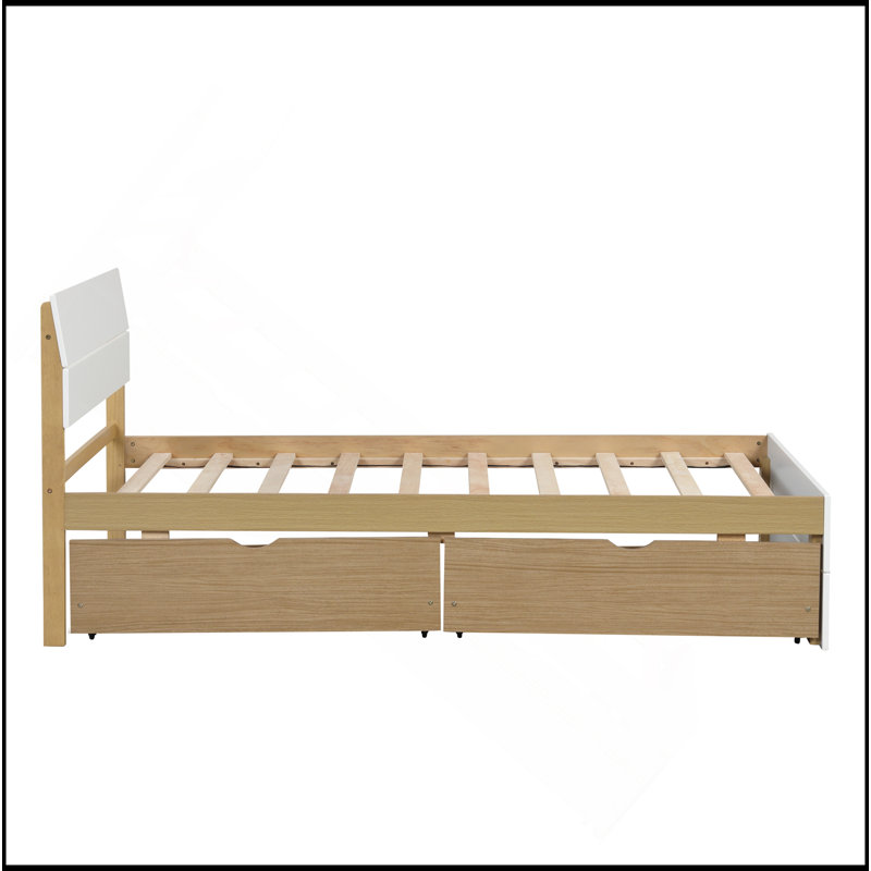 Structure de lit simple moderne avec 2 tiroirs pour tête et pied de lit blanc brillant