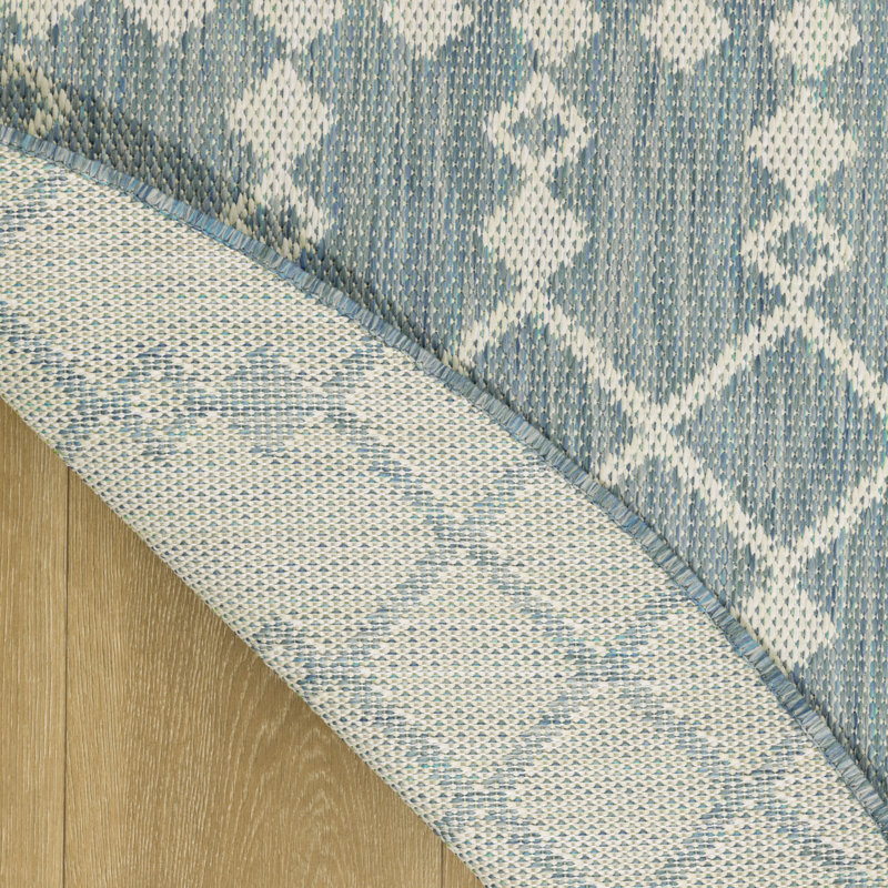 Tapis intérieur / extérieur Robbs, Aqua / bleu, Rond 8 pi