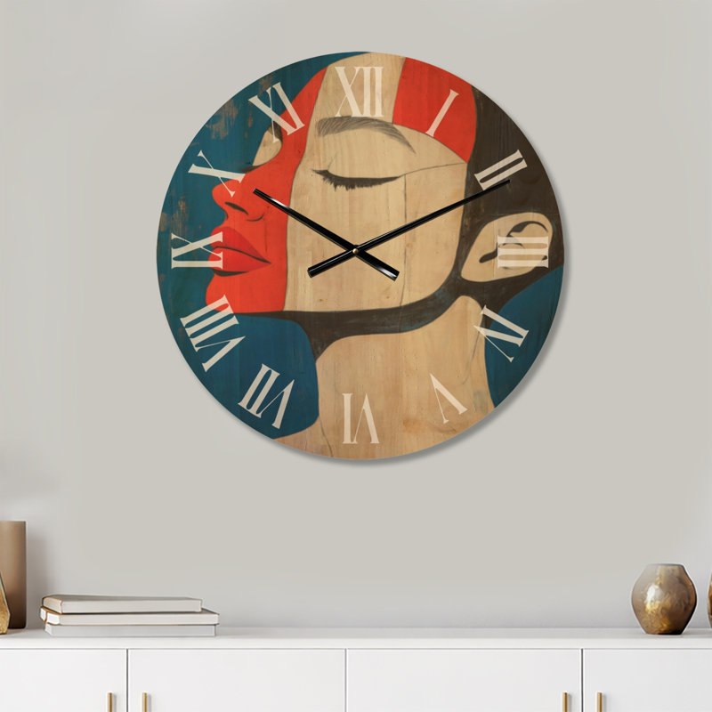 Horloge murale ronde en bois Bold Cobalt Muse I - Art Pop, Large