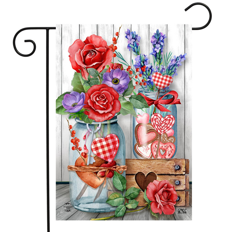 Amour rempli de pots Mason, drapeau de la Saint-Valentin, Rose / Mauve