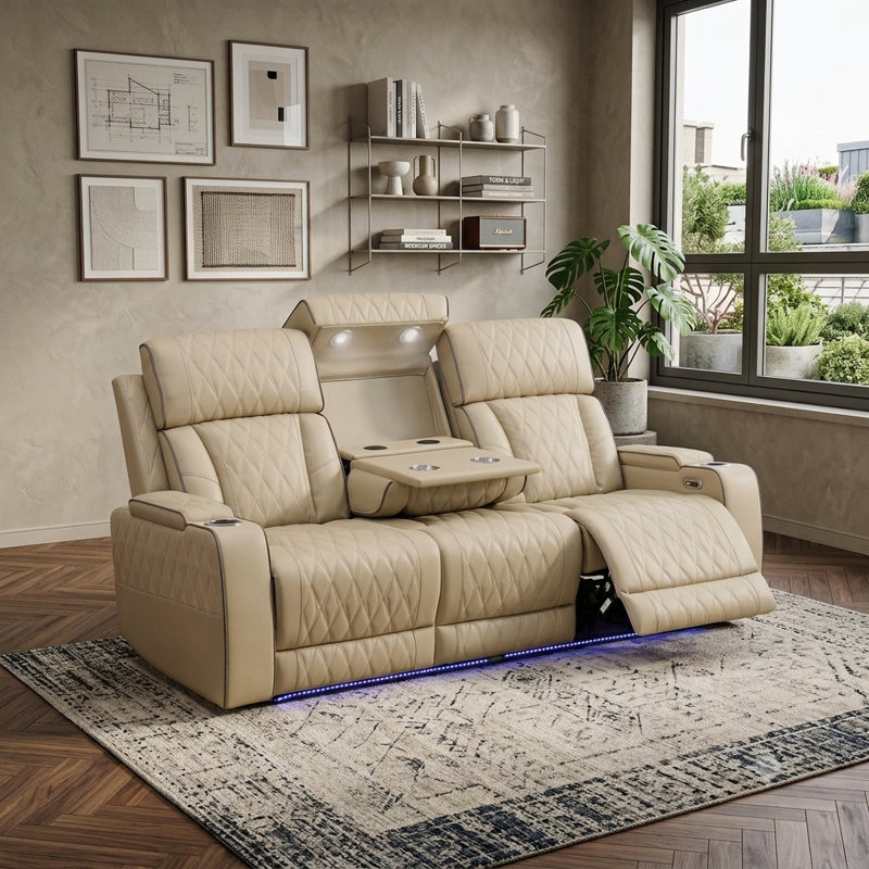 Canapé inclinable en cuir 82 po Fauzia, Beige