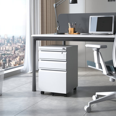 Classeur mobile en métal à 3 tiroirs avec serrure pour bureau personnel - entièrement assemblé