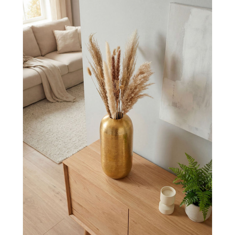 Gold Hammered Aluminium Floor Vase, Round Tall Modern Decorative Vase, 45cm H x 20cm W x 20cm D