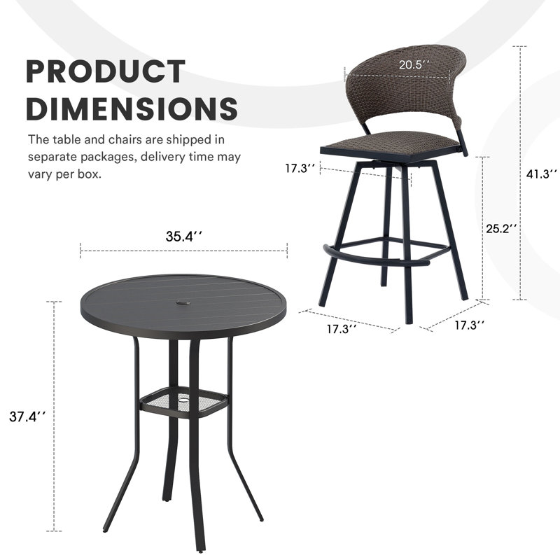 Rosebach 5 Pieces Wicker Bar Set with Stools, Brown/Brown