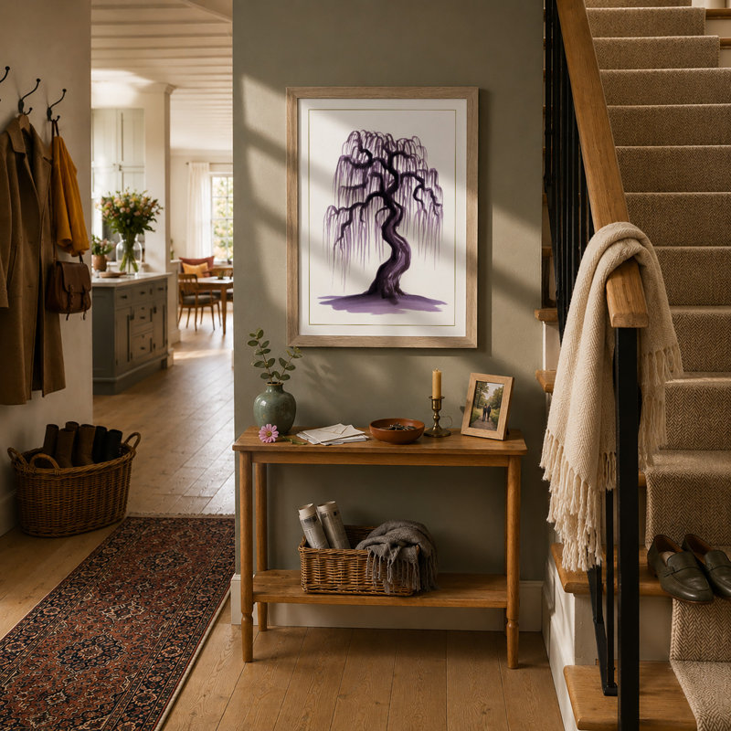 Weeping Willow Japandi - Framed Print, A3 - 42.0 x 29.7 cm, Oak