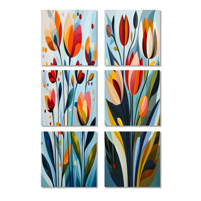 «Green Mid Century Mod Nature Tulip - Abstract Midcentury», ensemble d'art mural