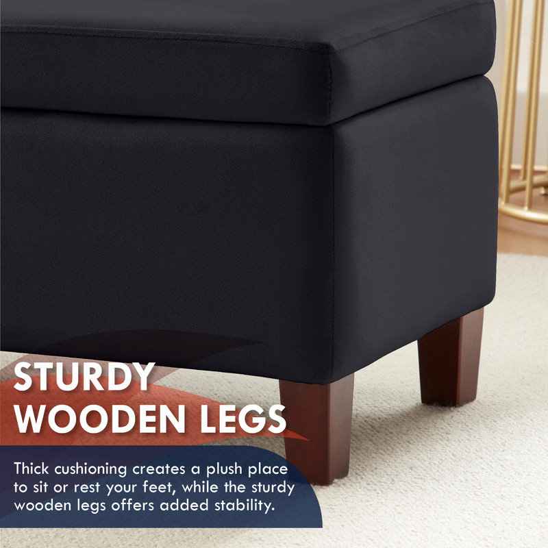 Upholstered Storage Bench, Black Velvet
