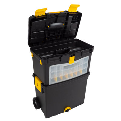 Stalwart - Portable Toolbox with Wheels - Stackable Tool Chest with Drawers - Mobile Utility Cart with Comfort Grip Handle and Tough Latches