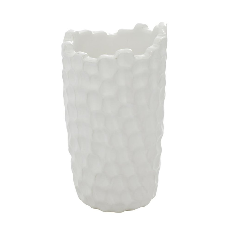 Vase en porcelaine blanche décorative en céramique avec motif martelé, H 9 po