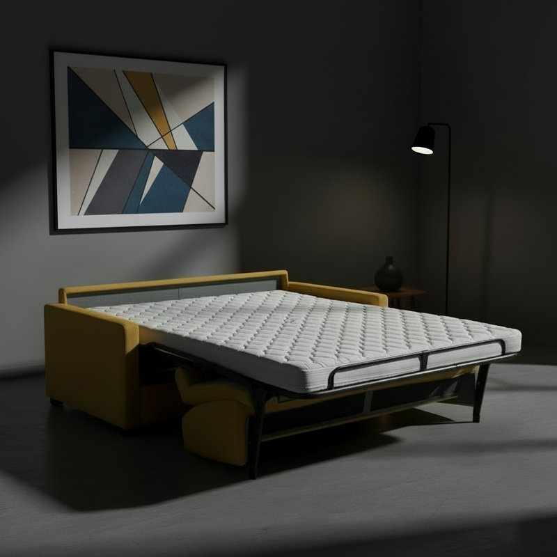 Canapé-lit en tissu de qualité supérieure Adalise, Tissu jaune DuraTex Performance