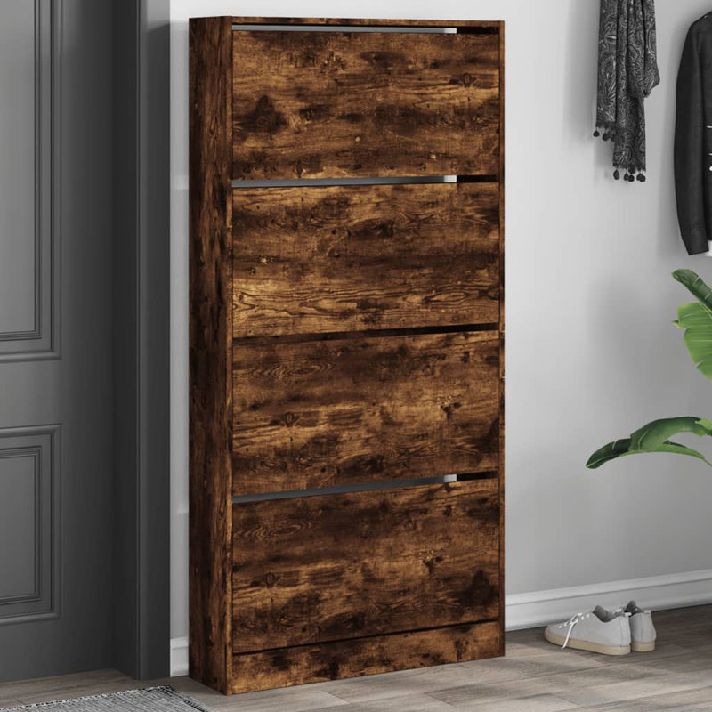 12 Pair Shoe Storage Cabinet, Smoked Oak