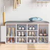 Daimen 10 Pairs Shoe Storage Bench with PU Leather Cushion