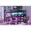Lit mezzanine en métal noir élégant et moderne avec bureau en L intégré, garde-robe, éclairage USB et DEL-129424845-129424848