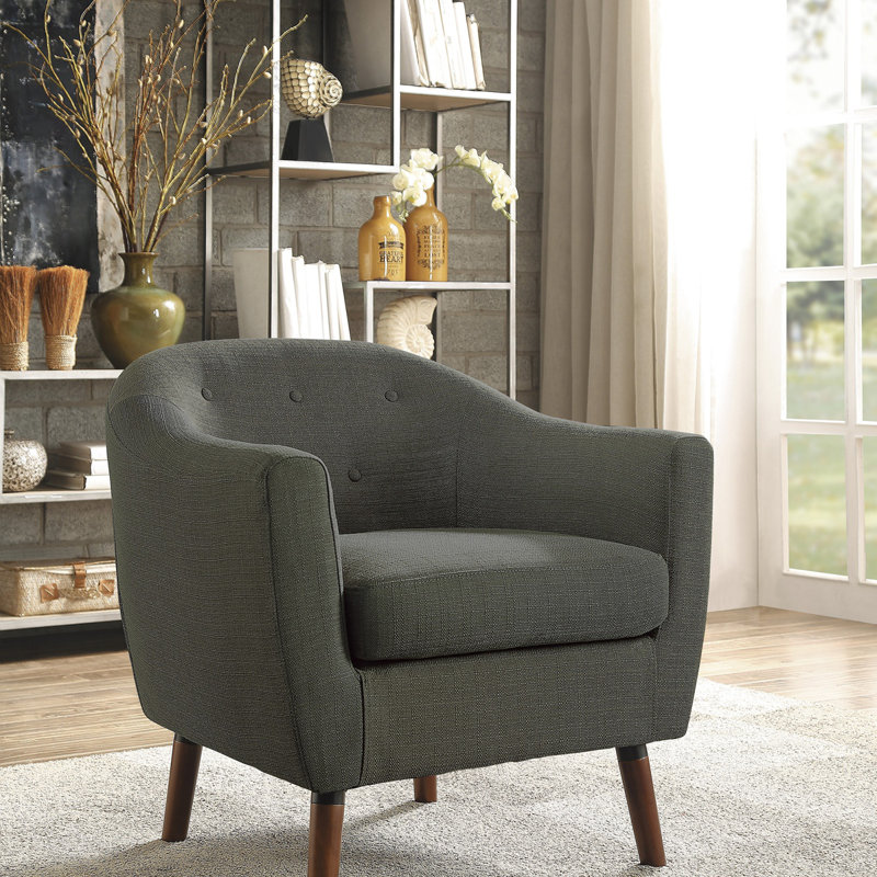 Chaise d'appoint rembourrée en tissu et pieds en bois massif capitonnés, Gris