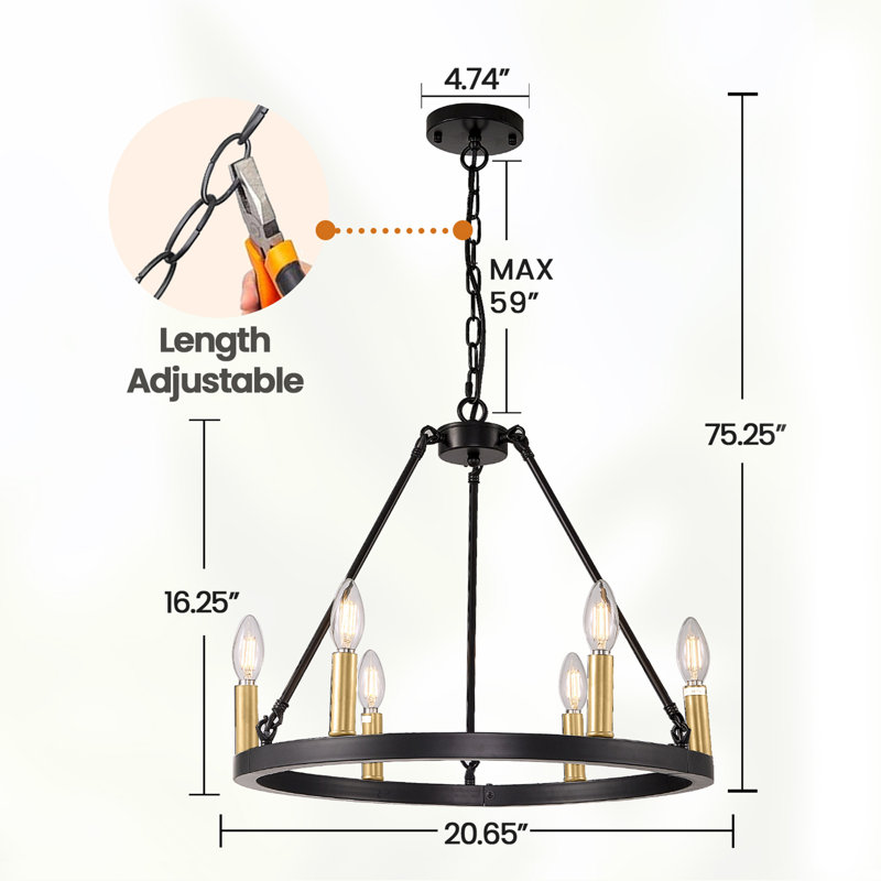 HeritageOrbital 75 In. Black Modern Chandelier Lighting 6 Lights With Adjustable Chain Pendant Lighting, Bulbs Not Included