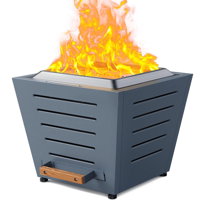 Smokeless Fire Pit,Stainless Steel Wood Burning Fireplace,Portable,with Pull-Out Ash Tray and Handles, Blue
