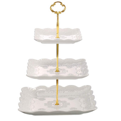 3 Tier Square Porcelain Cupcake Stand, Weddings Parties Pastry Serving Tray