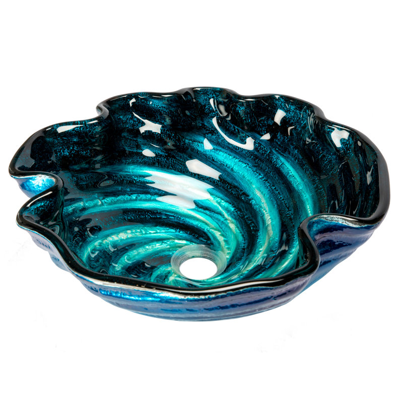 Eden Bath 17'' Blue Tempered Glass Specialty Bathroom Sink