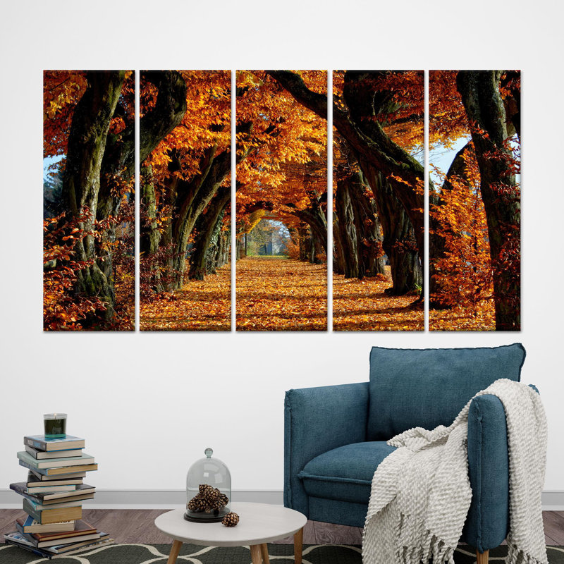 «Autumn Tree Landscape», impression sur toile peinte sur toile 5P, 43,3 po H x 78,7 po l