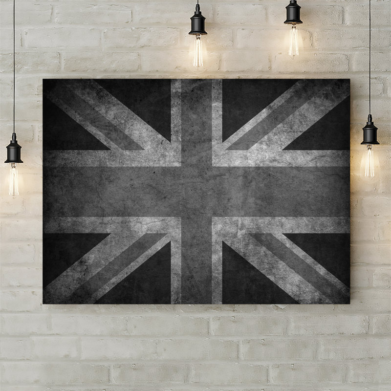 Union Jack Flag Retro Monochrome - Wrapped Canvas Art Print, 61cm H x 81.3cm W x 3.8cm D