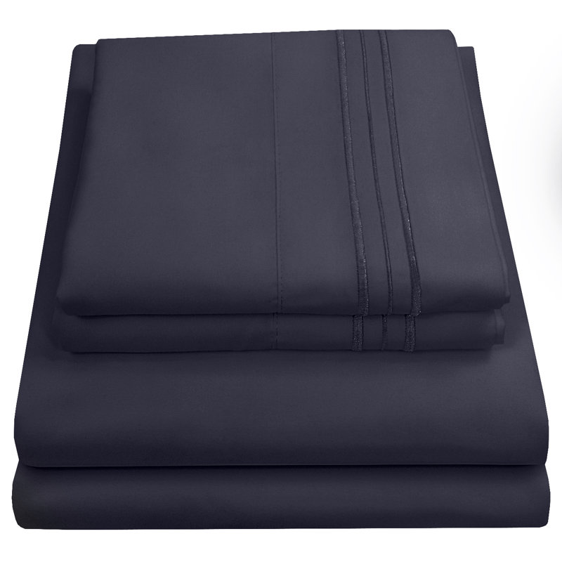 Luxurious Classic Soft Solid 1800 Series Microfiber Sheet Set, Various Colors and Sizes, Navy, Split King