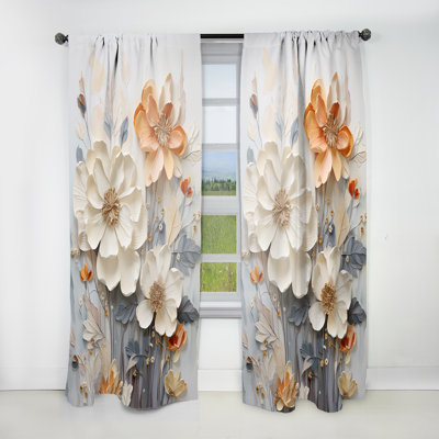 Garrisons Beige And Gold Snow Blooming - Abstract Shapes Curtain - Velvet Room Darkening - 1 panel